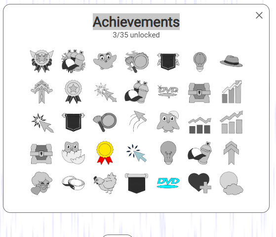 Achievement list in Stimulation Clicker.