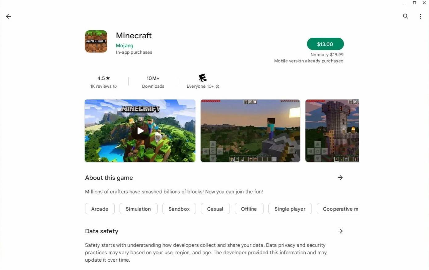 Minecraft untuk Chromebook