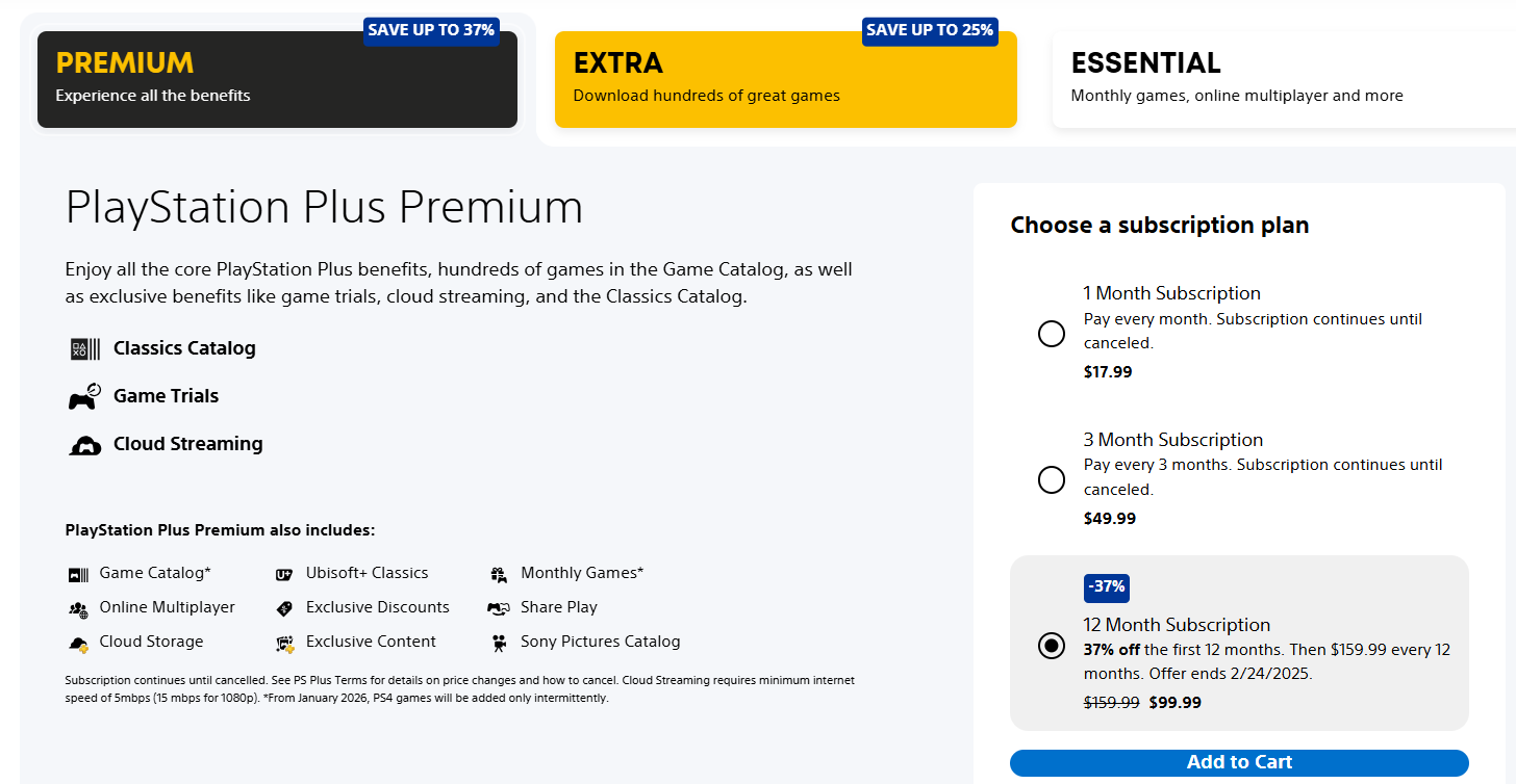 Economize no PS Plus Extra/Premium: US $ 99,99 por 1 ano (tempo limitado)