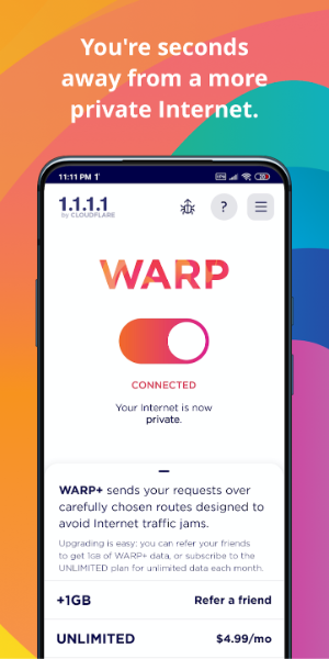 1.1.1.1 WARP: Safer Internet<h2>ওয়ান-টাচ অ্যাক্টিভেশন</h2><ul><li>WARP সক্রিয় করতে এবং বর্ধিত গোপনীয়তা এবং নিরাপত্তা থেকে উপকৃত হওয়া শুরু করতে একটি একক ট্যাপের সাথে সহজ সেটআপ।</li><li>জটিল ছাড়াই দ্রুত স্থাপনার জন্য ডিজাইন করা ব্যবহারকারী-বান্ধব ইন্টারফেস কনফিগারেশন।</li></ul><h2>WARP সাবস্ক্রিপশন (ঐচ্ছিক)</h2><ul><li>ক্লাউডফ্লেয়ারের গ্লোবাল নেটওয়ার্ক ব্যবহার করে দ্রুত ইন্টারনেট গতি এবং উন্নত কর্মক্ষমতা অফার করে।</li><li>অপ্টিমাইজ করতে উন্নত রাউটিং প্রযুক্তি ব্যবহার করে আপনার ডিভাইস এবং ইন্টারনেটের মধ্যে পথ পরিষেবা।</li></ul><h2>গ্লোবাল কভারেজ</h2><ul><li>বিশ্বব্যাপী উপলব্ধ, বিভিন্ন অঞ্চল এবং নেটওয়ার্ক জুড়ে সামঞ্জস্যপূর্ণ সুরক্ষা এবং কর্মক্ষমতা নিশ্চিত করে।</li><li>মোবাইল নেটওয়ার্ক এবং Wi-Fi এর সাথে সামঞ্জস্যপূর্ণ সংযোগ, আপনি যেখানেই থাকুন না কেন বিরামহীন সুরক্ষা প্রদান করে যান।</li></ul><h2>ফ্রি বেসিক সার্ভিস</h2><ul><li>ব্যবহারকারীদের বিনা খরচে প্রয়োজনীয় গোপনীয়তা এবং নিরাপত্তা বৈশিষ্ট্য প্রদান করে।</li><li>কোনও প্রকার ছাড়াই 1.1.1.1 DNS রেজোলিউশনে অ্যাক্সেস ফি বা সদস্যতা প্রয়োজনীয়তা।</li></ul><h2>ক্রস-প্ল্যাটফর্ম সামঞ্জস্যতা</h2><ul><li>আইওএস এবং অ্যান্ড্রয়েড সহ একাধিক প্ল্যাটফর্ম সমর্থন করে, মোবাইল ব্যবহারকারীদের জন্য নমনীয়তা অফার করে।</li><li>ঝামেলা-মুক্ত স্থাপনার জন্য বিদ্যমান নেটওয়ার্ক কনফিগারেশনের সাথে নির্বিঘ্নে সংহত করে।</li></ul><h2> ক্রমাগত আপডেট এবং সমর্থন</h2><ul><li>নিরাপত্তা মান বজায় রাখতে এবং ব্যবহারকারীর প্রতিক্রিয়ার ভিত্তিতে নতুন বৈশিষ্ট্য যোগ করতে নিয়মিত আপডেট।</li><li>সহায়তা এবং সমস্যা সমাধানের জন্য ডেডিকেটেড সমর্থন চ্যানেল এবং কমিউনিটি ফোরাম।</li></ul><p><img src=