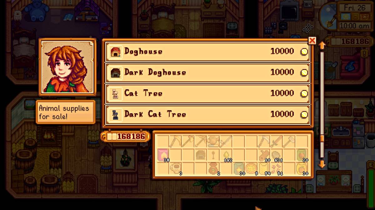 Forniture per animali domestici al Marnie's Ranch Shop a Stardew Valley