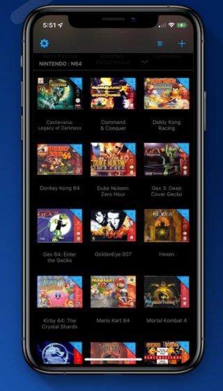 a phone screen with a grid of old games