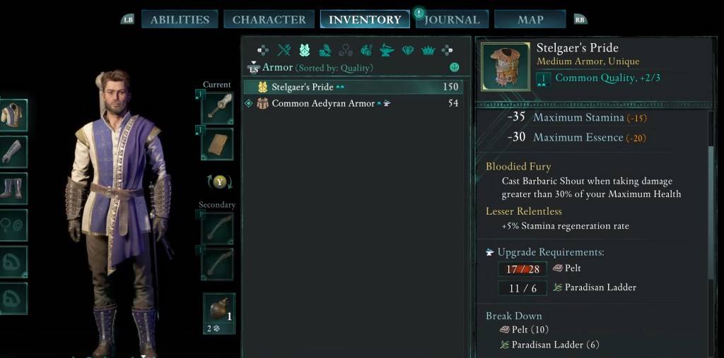 An image showing the Stelgaer's Pride Armor in Avowed.