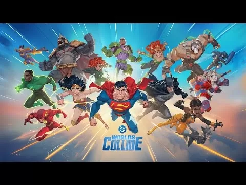 DC Worlds Collide gameplay screenshot showing superhero roster