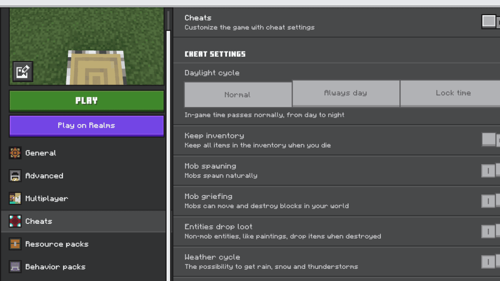 Minecraft Cheats Screen Edition