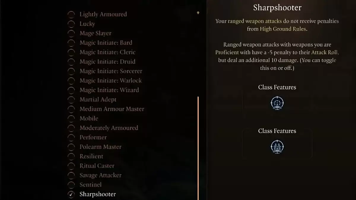 Sharphooter Feat dans Baldur's Gate 3