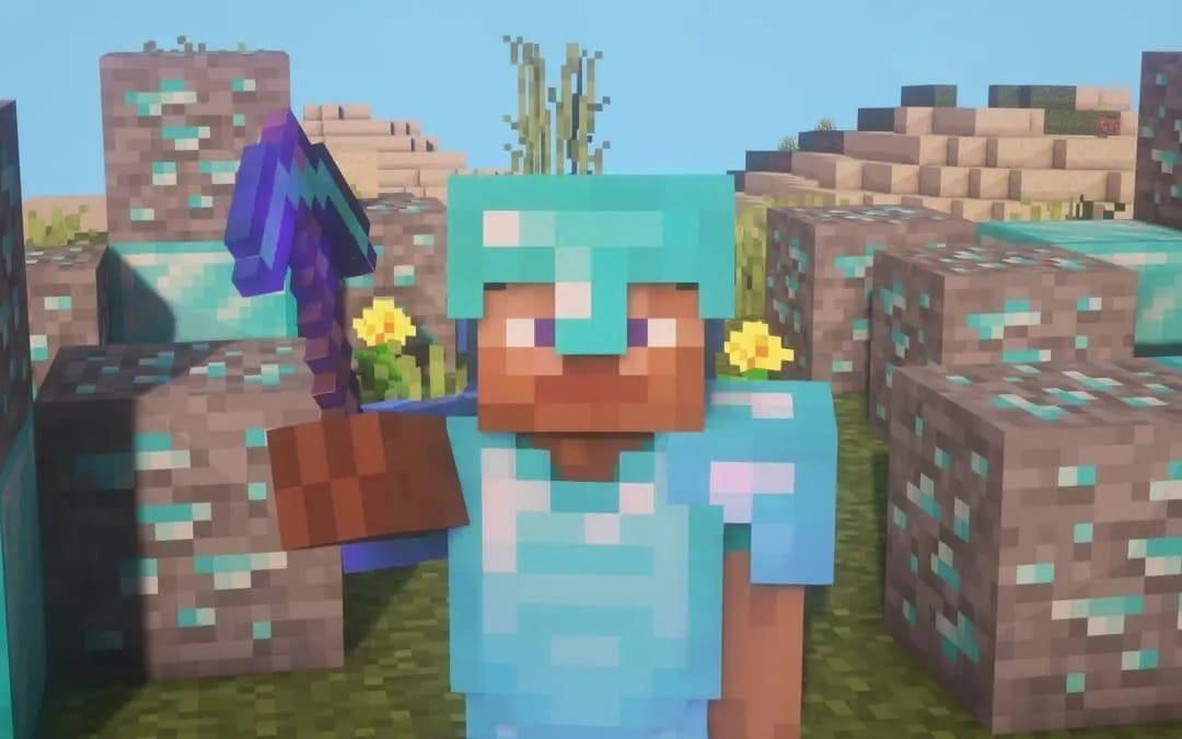 Nhân vật minecraft với pickaxe