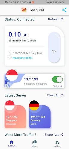 Tea VPN - Ikev2& WG Flutter VPN Ảnh chụp màn hình 0