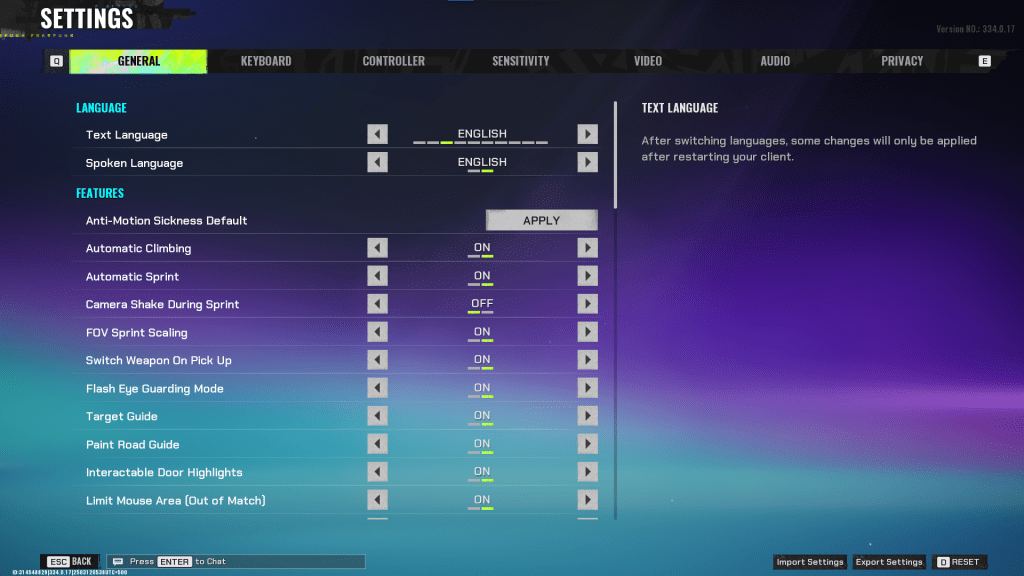 screenshot of Fragpunk settings