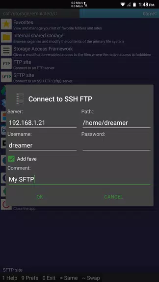 Schermata SFTP plugin to Ghost Commander 0