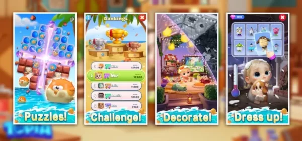 Makukulay na mga puzzle at mga laro na idinisenyo para sa mga bata, na nagtatampok ng mga masayang character, nakakaengganyo na mga aktibidad, sanggol, at iba't ibang mga outfits