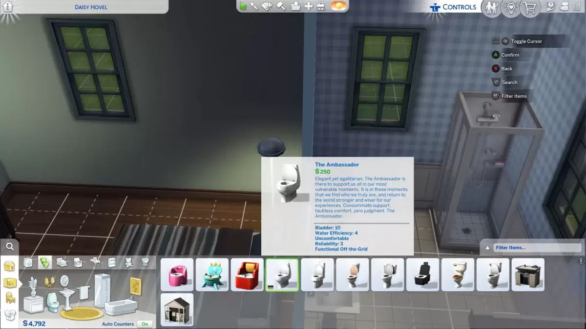 The Ambassador toilet, illustrating how to repair a broken object in The Sims 4's Blast from the Past event.