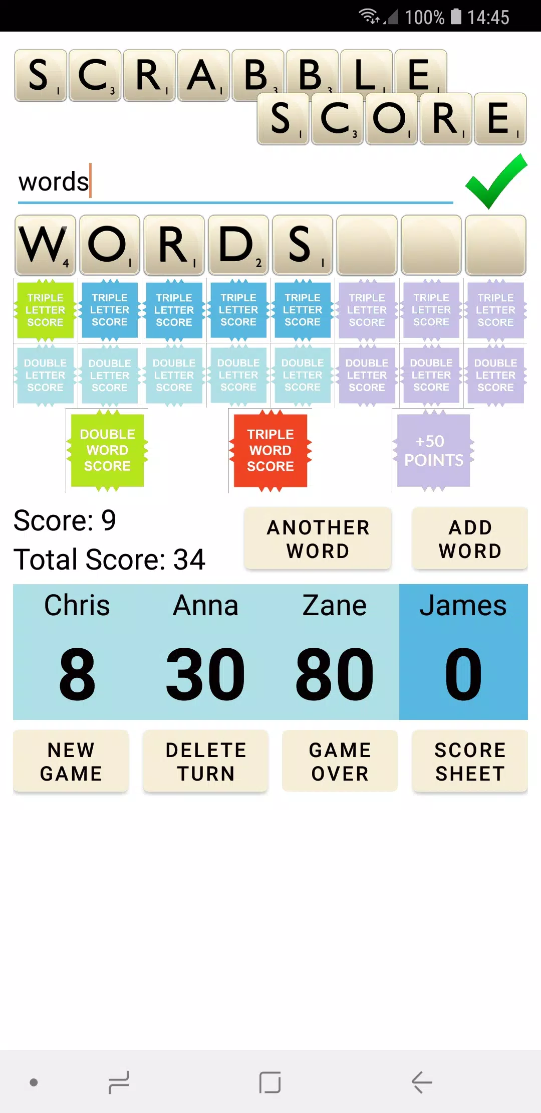 Scrabble Score Ekran Görüntüsü 1