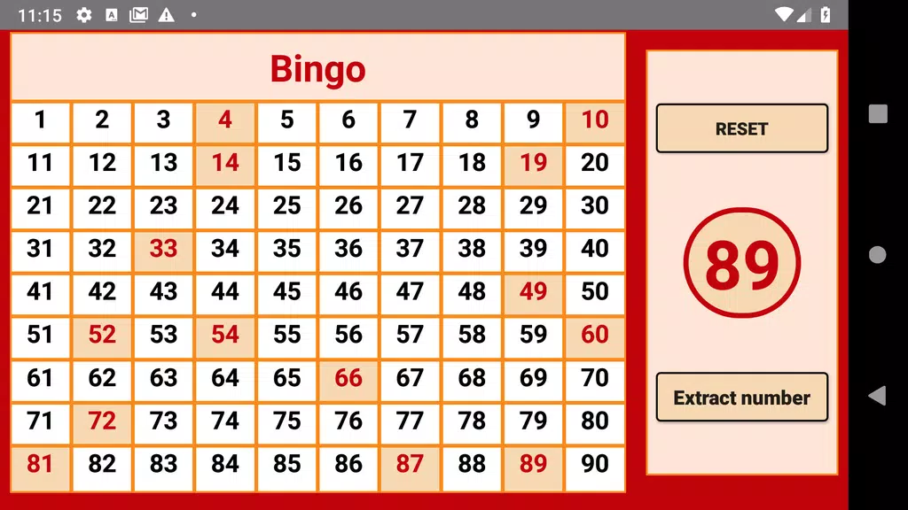 Bingo - numbers extractor - 90 numbers स्क्रीनशॉट 1