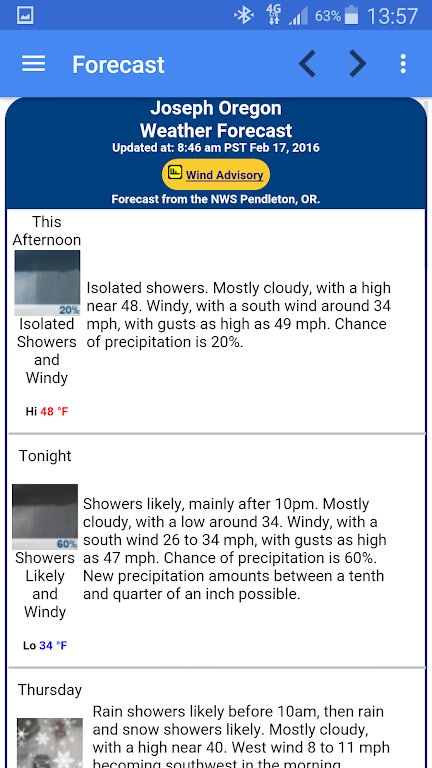 Joseph Oregon Weather Tangkapan skrin 1